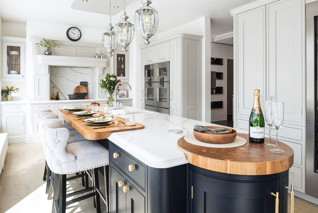 White & Navy Island Kitchen